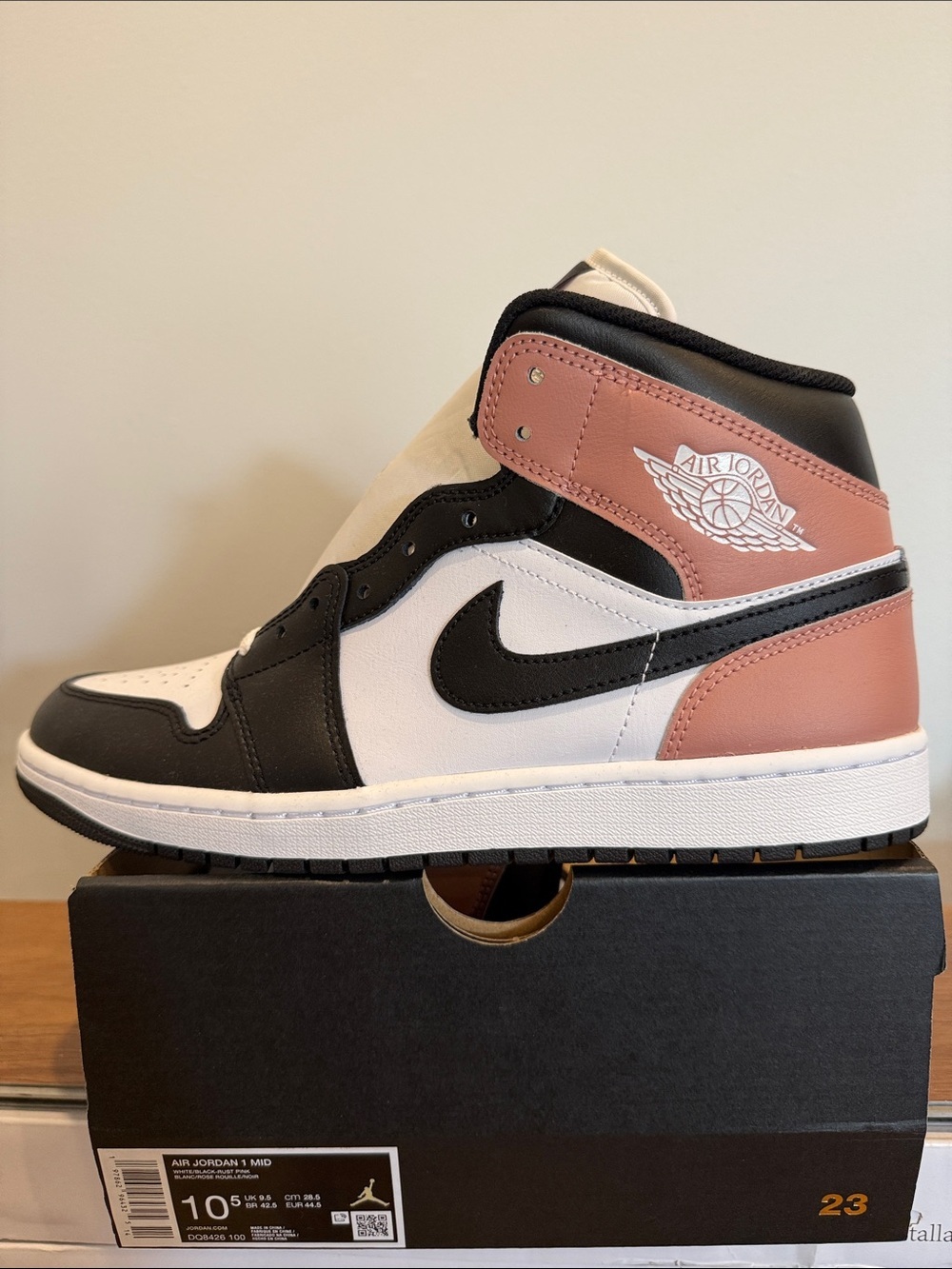 New Nike Air Jordan 1 Mid - Black, White & Rose Size 10.5 Men